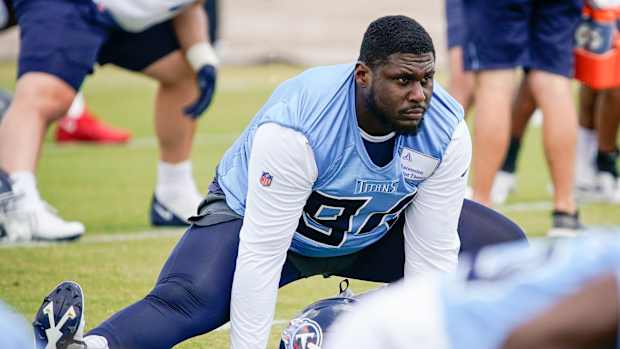Titans defensive tackle Jaleel Johnson during OTAs on May 31, 2023.